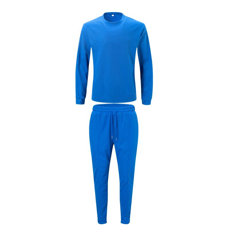 Conjunto de lounge em malha waffle para homens – camiseta e calça de manga comprida para homens (cáqui/preto/azul-marinho, P-XXXG)_voghion.com