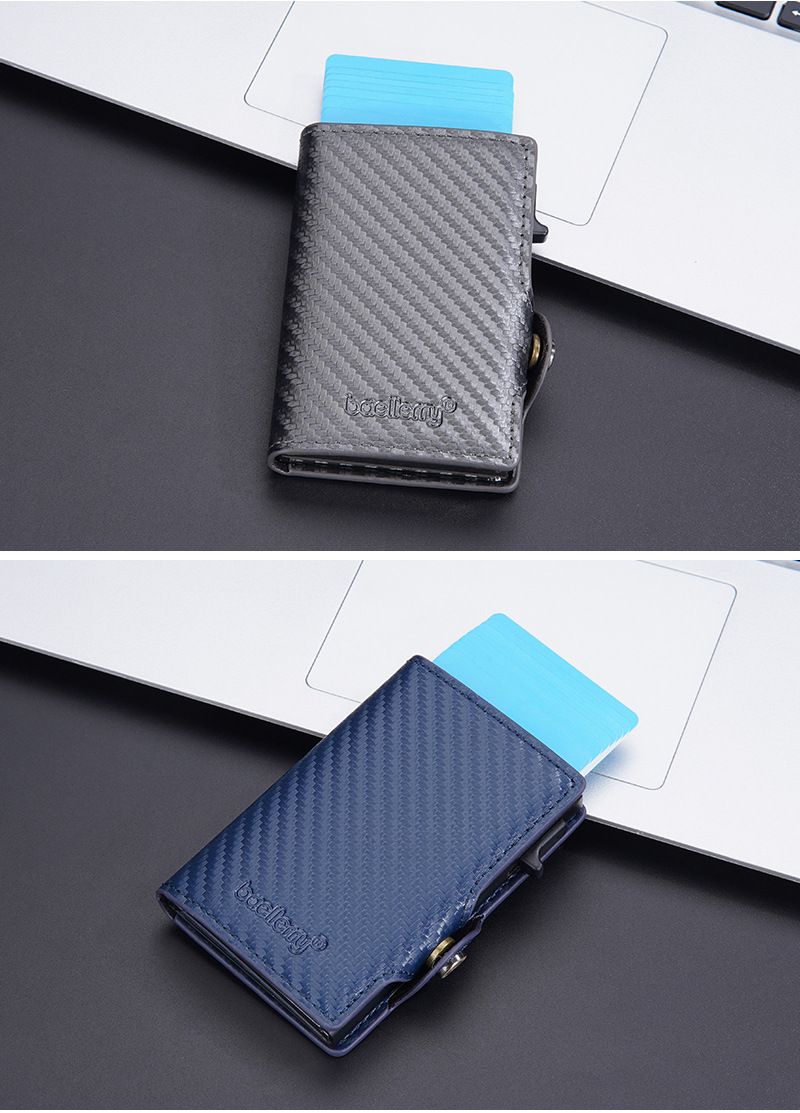 Baellery novo porta-cartões masculino de fibra de carbono RFID minimalista com fivela lateral e porta-cartões de metal com mola_voghion.com