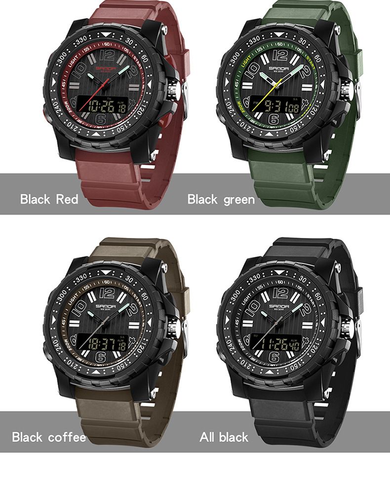 Elegante reloj digital de doble pantalla con luz nocturna y resistente al agua: reloj multifuncional para estudiantes, para hombres y mujeres. Reloj electrónico de doble pantalla._voghion.com