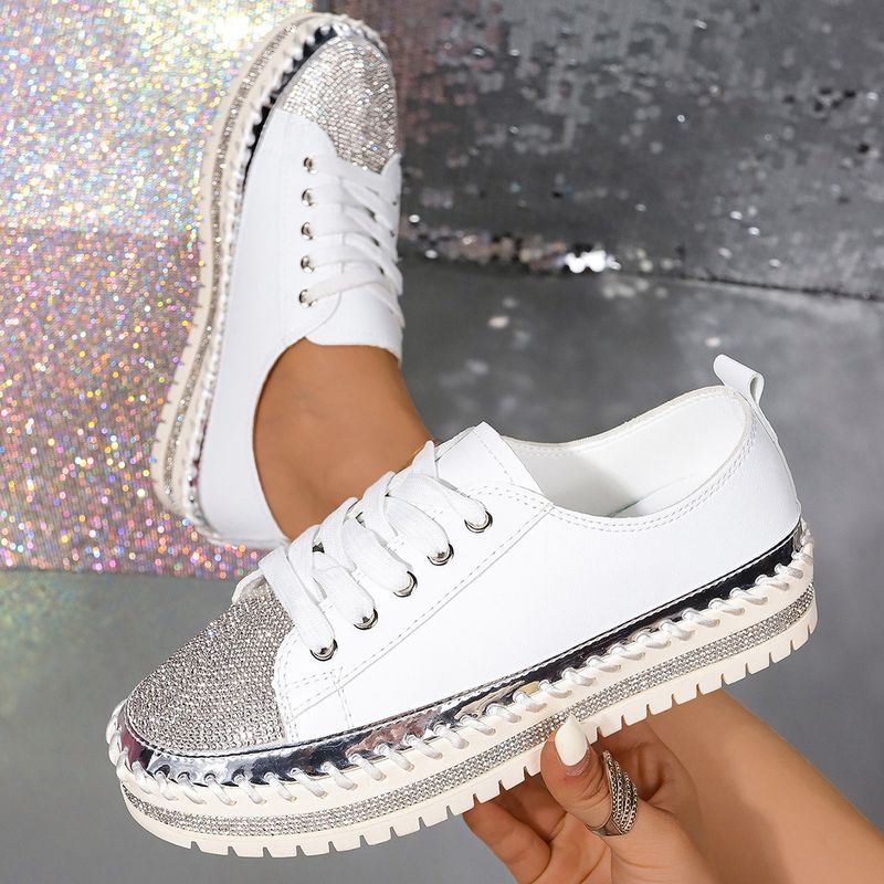 Scarpe piccole bianche con strass autunno nuovo tondo testa spessa fondo muffin mocassini scarpe lacci delle scarpe_voghion.com