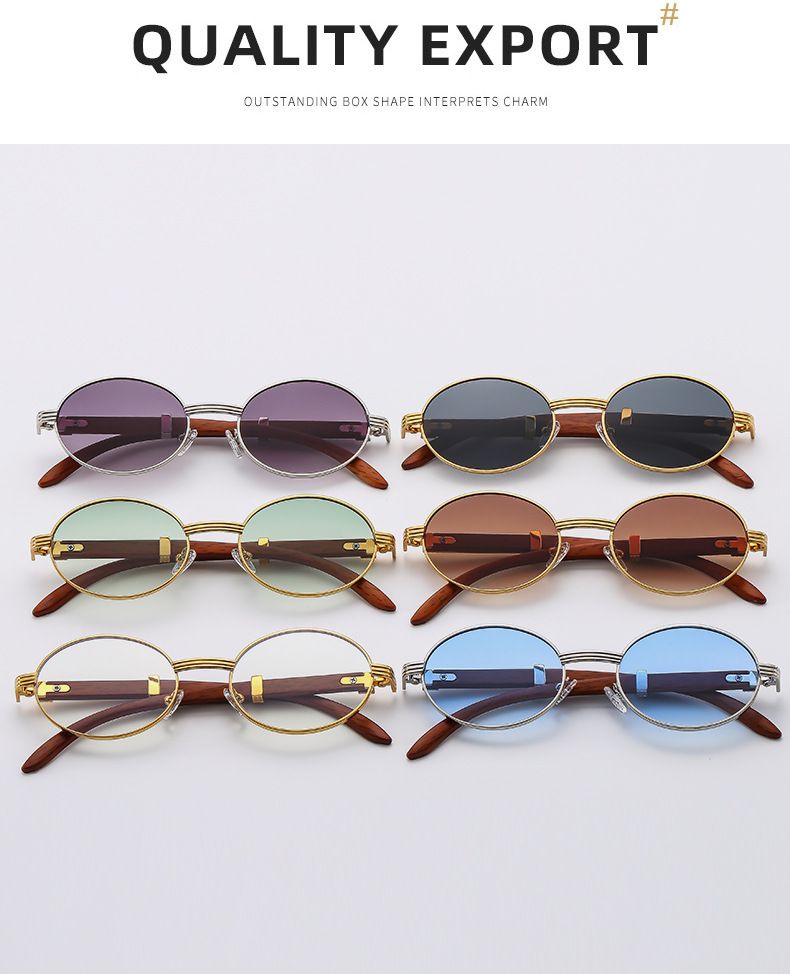 Retro sunčane naočale s drvenim uzorkom - Ovalne UV400 zaštite | Vintage unisex dizajn i lagani acetatni okvir_voghion.com