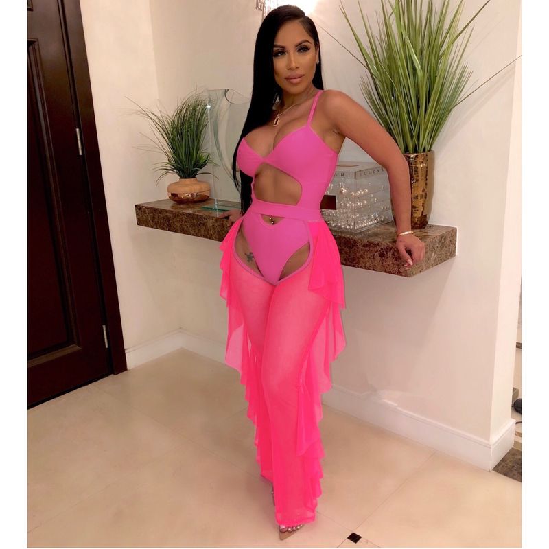 Vêtements pour femmes, maillot de bain de couleur unie, ensemble deux pièces en gaze en maille_voghion.com
