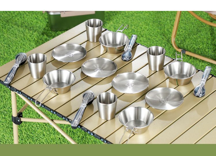 Stoviglie in acciaio inossidabile 304 per esterni, attrezzatura da campeggio, set regalo, picnic portatile da viaggio_voghion.com