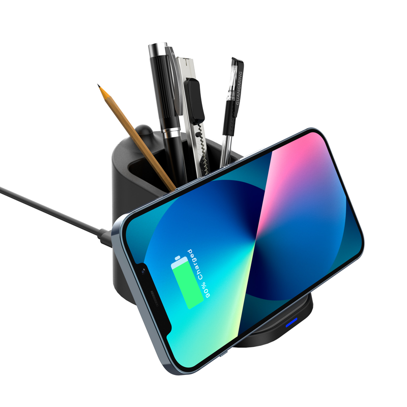Portalápices multifunción dos en uno, cargador inalámbrico para teléfono móvil, para casa, oficina, escritorio, 15 W_voghion.com