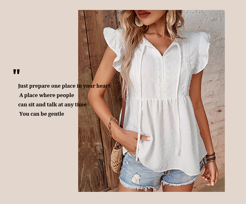 White Sleeveless Design Ruffled Shirt_voghion.com