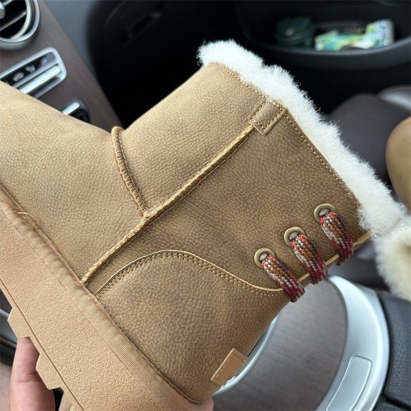 Neue Schneestiefel für Damen im Winter 2025 mit dicker Sohle, gewebter Riemen, Rindsleder, Wolle, verdicktes Fleece, warme Schuhe_voghion.com