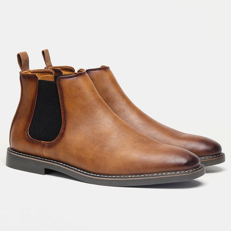Herrenschuhe Herbst Neue Herren Lederschuhe Slip-On Lederstiefel Distressed British Business Slip-On Schuhe mit niedrigem Absatz Chelsea Boots für Herren_voghion.com