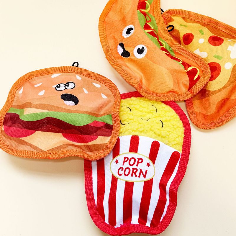 Giocattolo da masticare per animali domestici a forma di hamburger masticabile resistente per la pulizia dei denti e l'intrattenimento, con suono di peluche._voghion.com