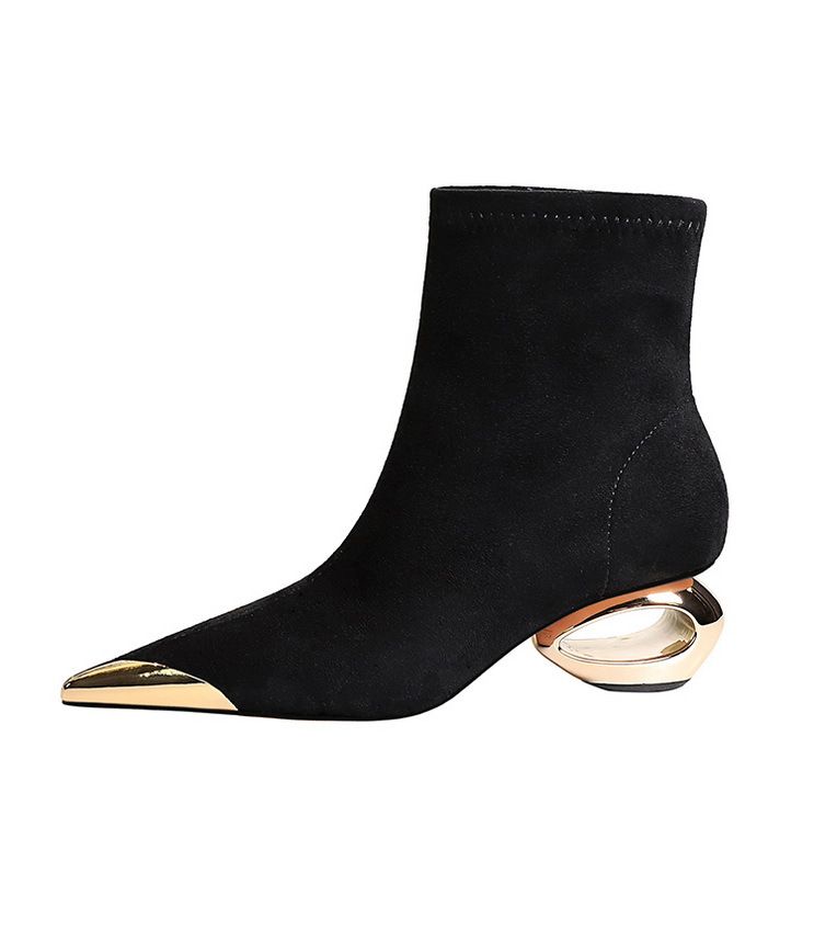335-1 Stile Stivaletti da donna in pelle scamosciata con tacco a spillo e punta in metallo, stile banchetto leggero e lussuoso, corti_voghion.com