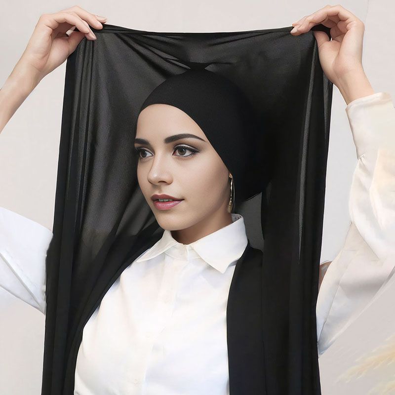 Neues Chiffon-Turban-Hut-Set mit plissiertem Kordelzug, einfarbige Kombination aus Perlen-Chiffon-Turban-Hut mit plissiertem Boden_voghion.com