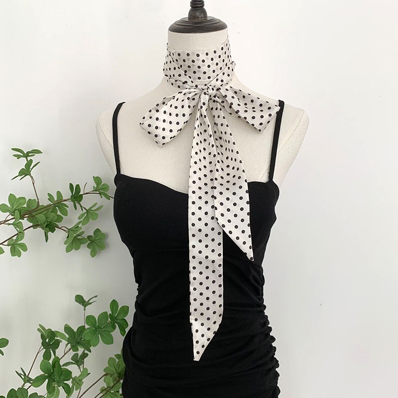 Sciarpa di seta sottile e stretta a pois da donna, stile Ins, da 190 cm, con nastro per capelli, decorazione per cintura_voghion.com
