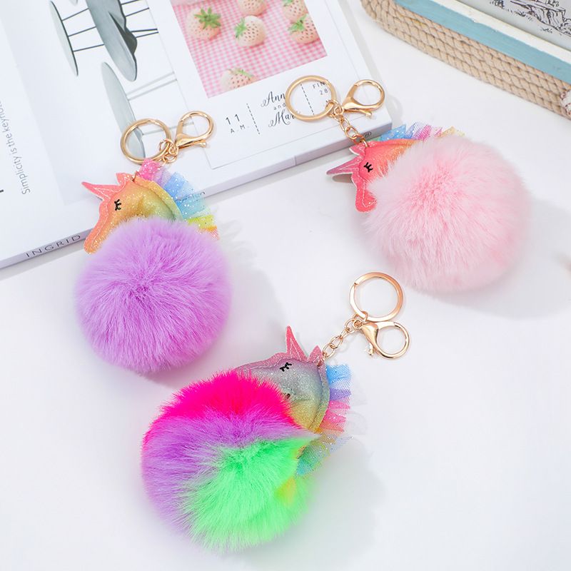 New unicorn plush ball pendant backpack, shoulder makeup bag, zero wallet, cute colorful keychain_voghion.com