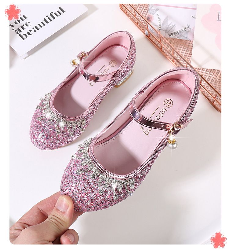 Mädchen High Heels Kleines Mädchen Klavier Silber Kristall Kleid Show Performance Kinder Prinzessin Schuhe Pailletten_voghion.com