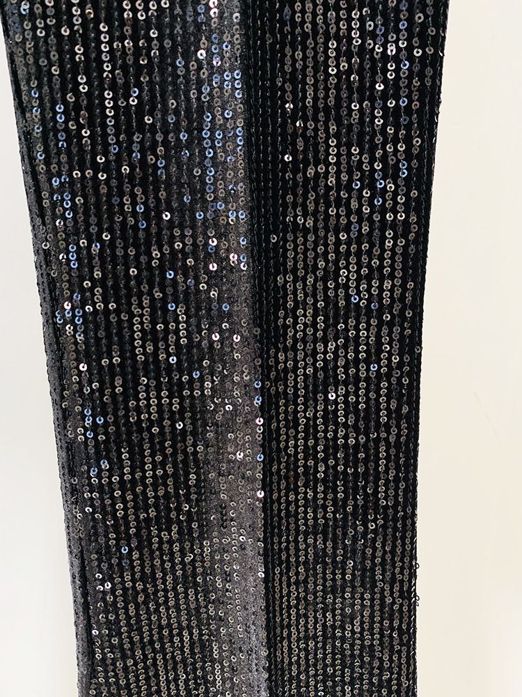 GraceChic GraceChic En stock 2025 Mode européenne et américaine Nouveau blazer croisé en velours à sequins, coupe ajustée, pantalon évasé_voghion.com