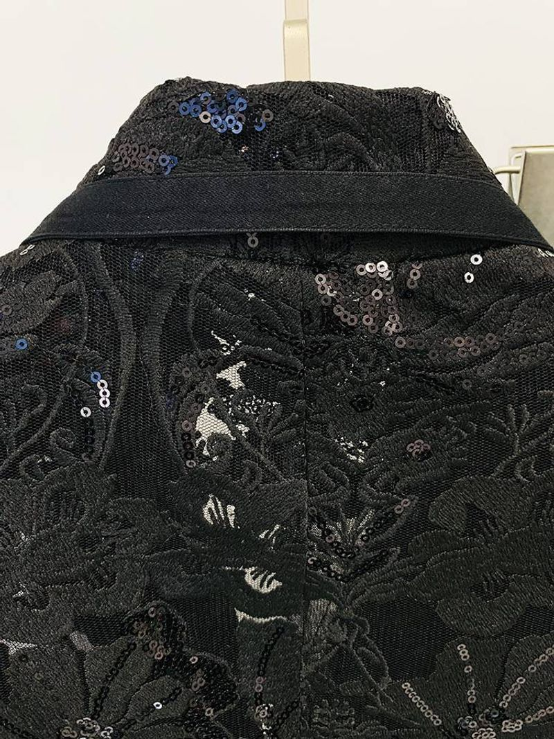 Damgasväv tunga broderier paljett kostym jacka byxor set två delar_voghion.com