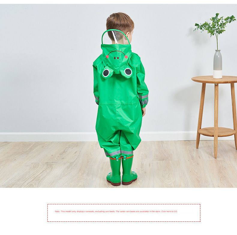 Cross-border three-dimensional boys and children's conjoined raincoat girls light hooded children's poncho reflective strip factory direct sales_voghion.com