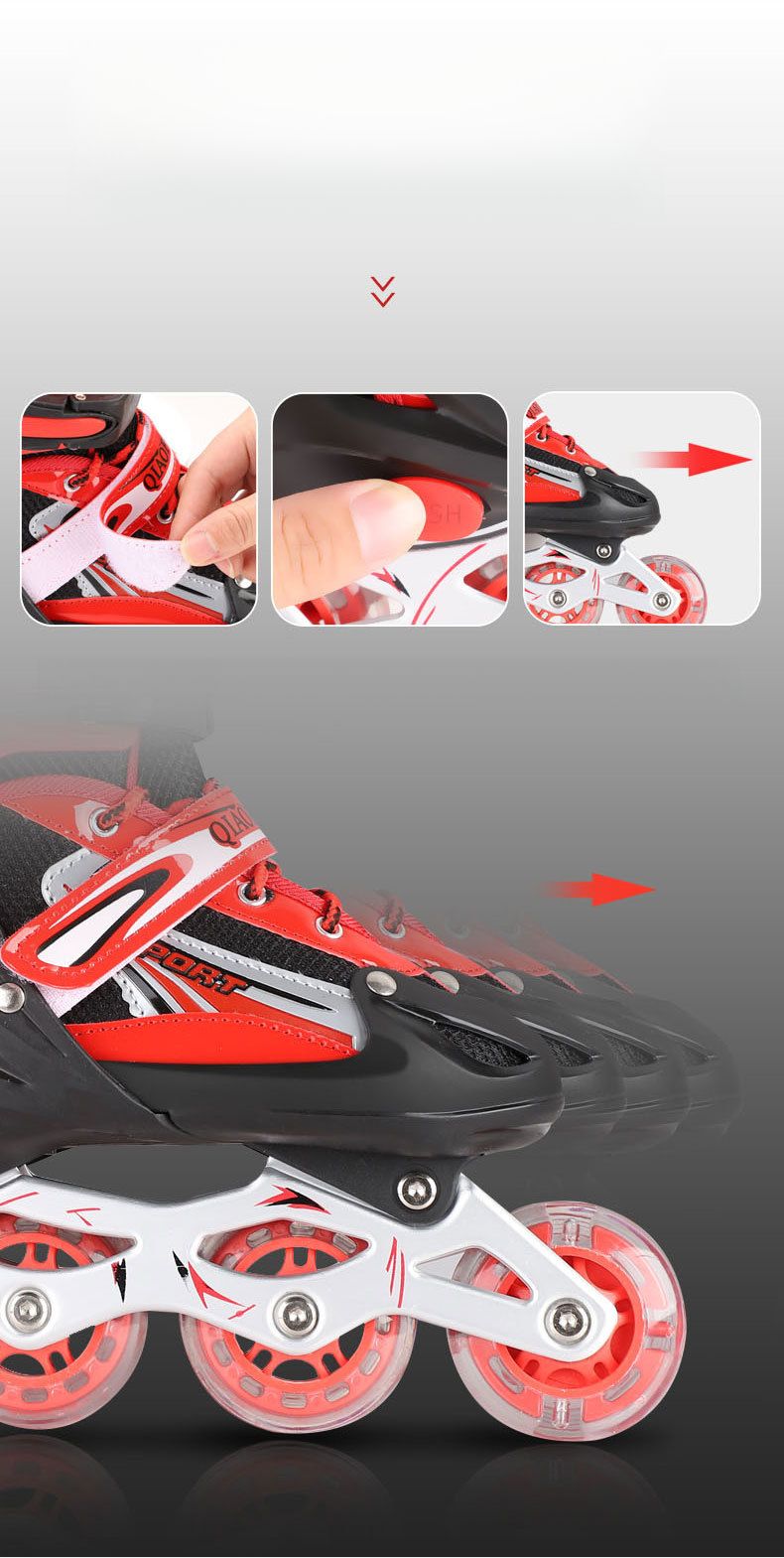 Pattini in linea professionali per adulti e bambini in PVC con rotelle universali e scarpe scorrevoli_voghion.com