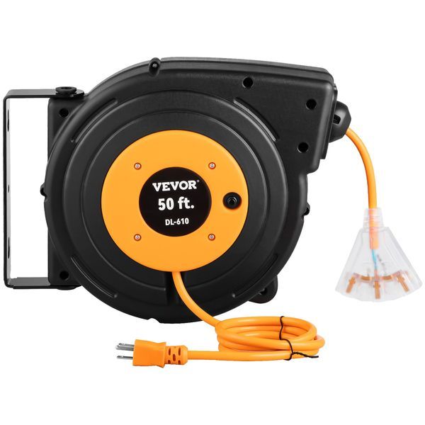 50ft Retractable Extension Cord Reel 14AWG/3CSJTOW Power Cord Reel_voghion.com