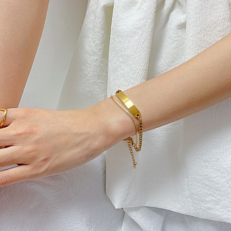 Women's Jewelry Fashion Titanium Steel Double Layer Stacking Summer Commuting All Match Stainless Steel Long Curved Brand Bracelet Female_voghion.com