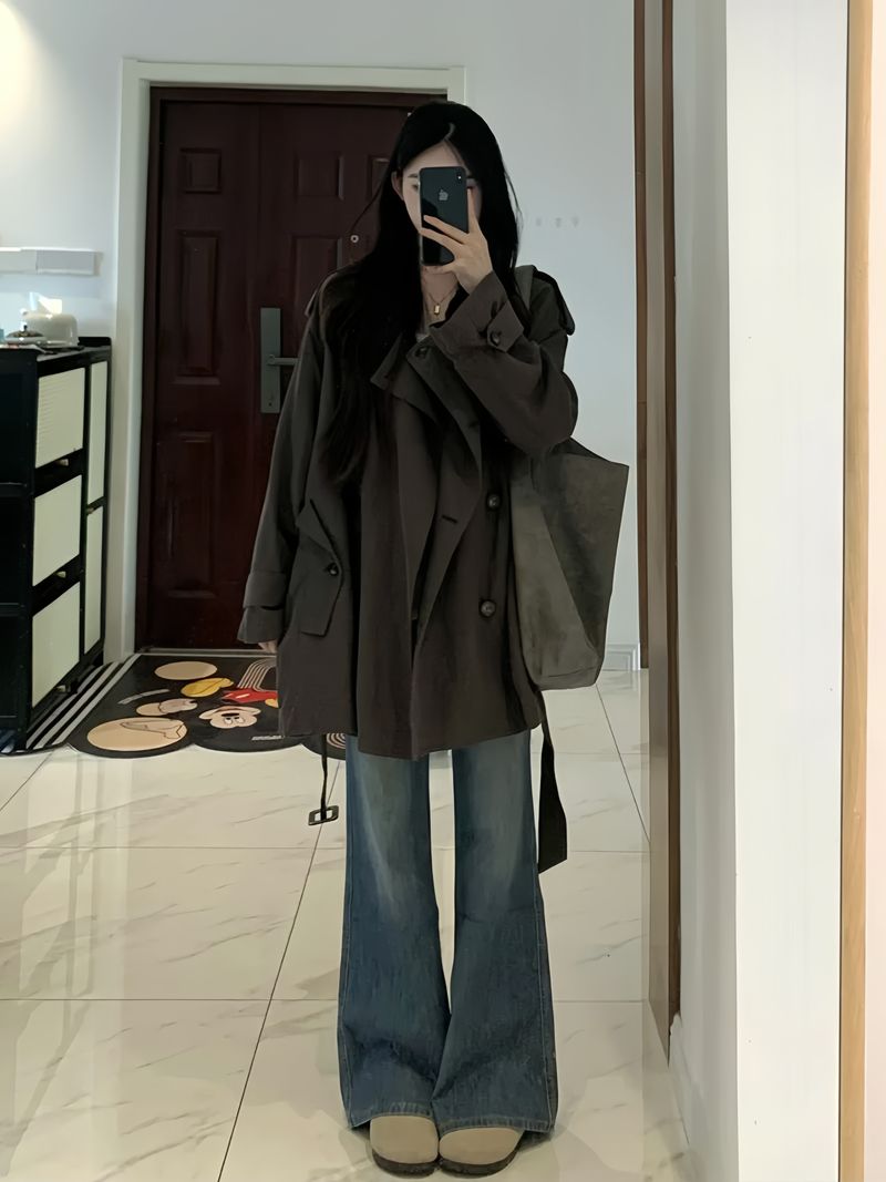 Trench corto e ampio per donna 2025 primavera autunno nuovo stile piccolo ed elegante sottile versione coreana casual_voghion.com