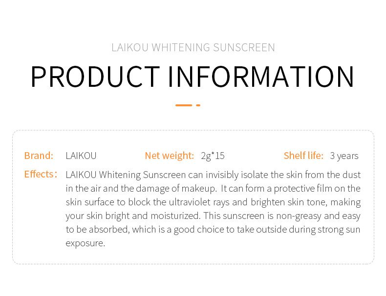 LAIKOU Sunscreen 2g*15 Pieces Boxed Moisturizing Summer Isolation Cream_voghion.com