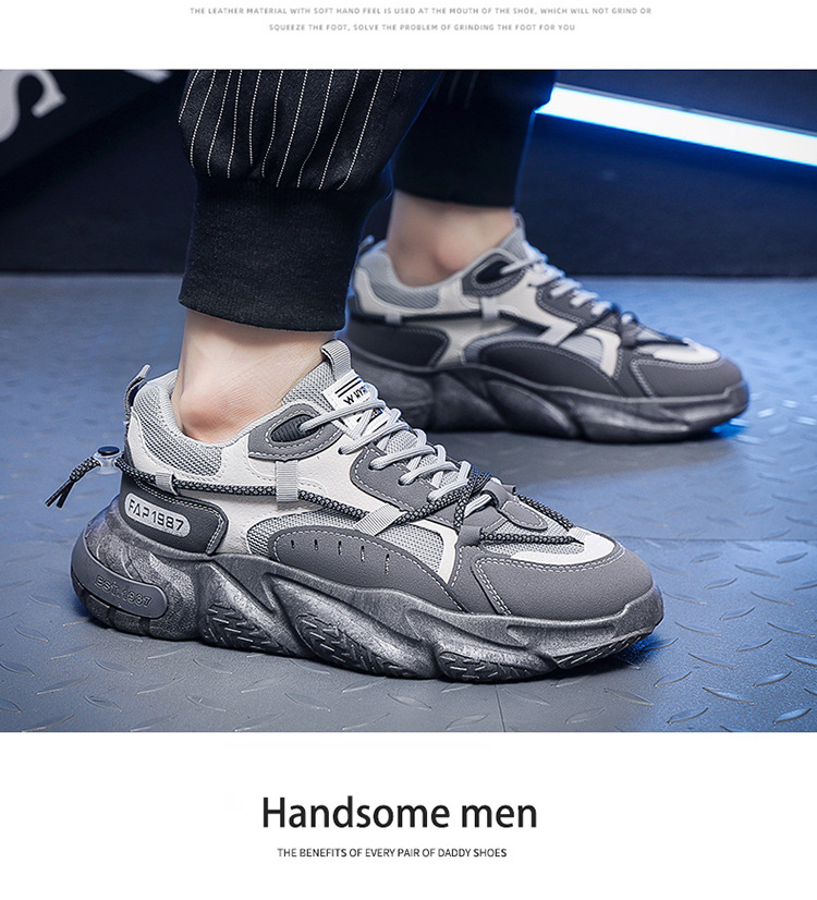 Vīriešu pavasara jaunas elpojošas sieta sporta vīriešu tendences daudzpusīgas, augumu palielinoši dēļa apavi, ikdienas skriešanas tēta apavi_voghion.com