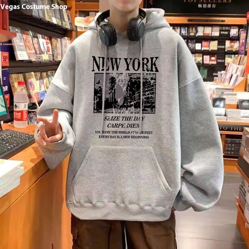 Hoodie with thickened fleece for 2024 autumn winter new style, cool trendy, loose and versatile hooded 12_voghion.com