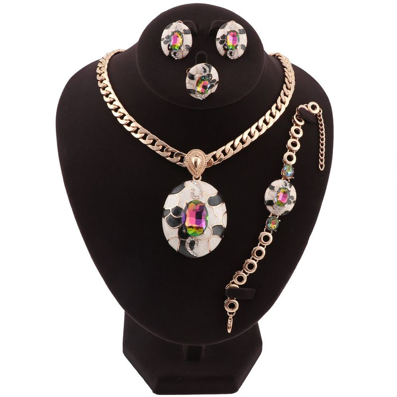 Fashion Women African Beads Trendy Party Costume Gold Color Crystal Necklace Earring Jewelry Sets_voghion.com