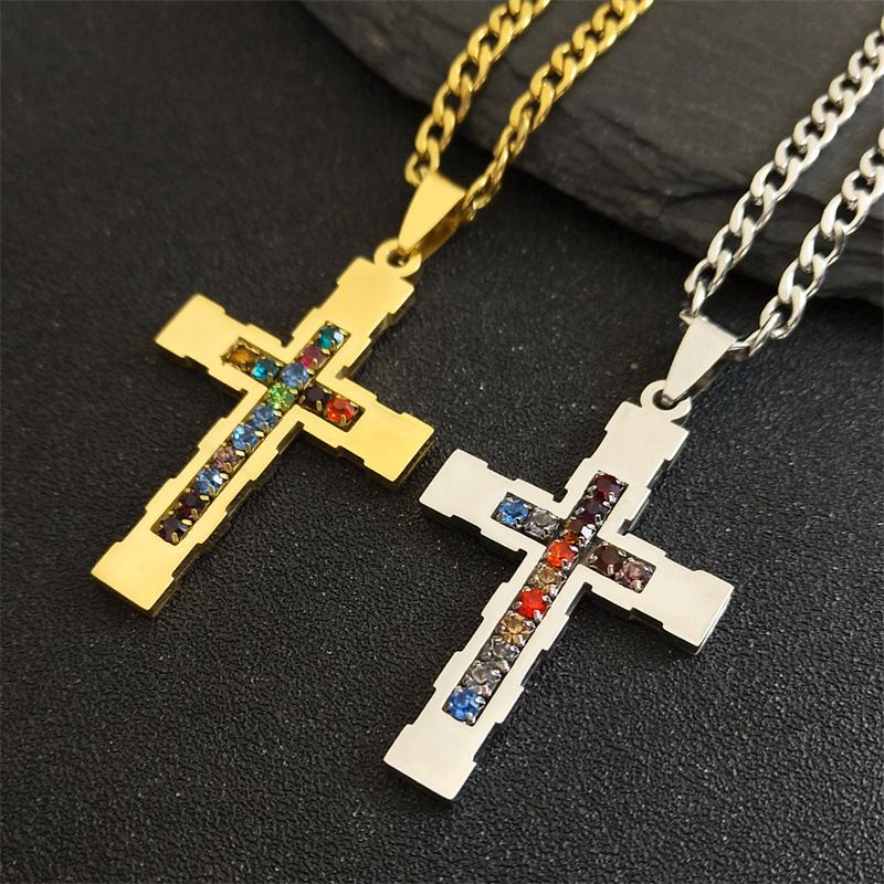 Nuovo ciondolo a croce in acciaio inossidabile dorato per donna, collana hip-hop di alta qualità tempestata di diamanti_voghion.com