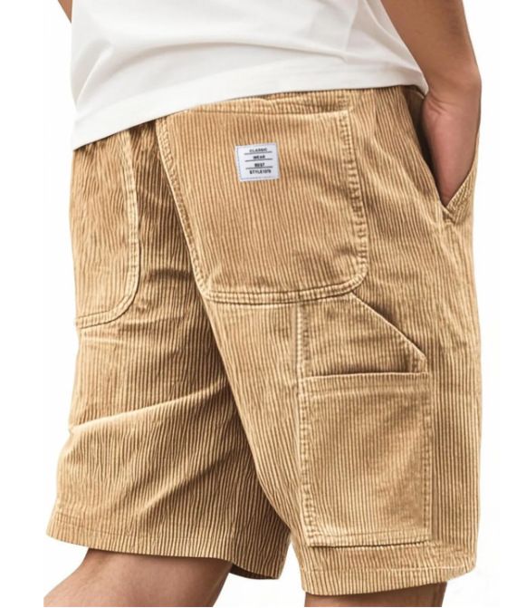 Cargo-Shorts aus Vintage-Cord für Herren mit mehreren Taschen und gesticktem Logo – bequeme und stylische Arbeitsshorts für den Sommer_voghion.com