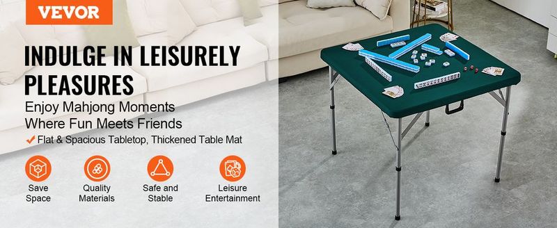 VEVOR Mahjong Table Fold-in-Half 4 Player Card Table & Wear-Resistant Tabletop_voghion.com