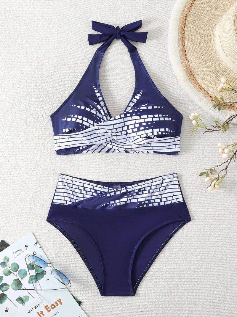 Bikini de cintura alta ajustado para mujer, estilo conservador, para natación, deportes de aguas termales y ocio._voghion.com