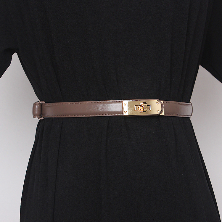 Jupe décorative à ceinture pour femmes, manteau pull, accessoires de ceinture fine noire simples et polyvalents, ceinture en peau de vache_voghion.com
