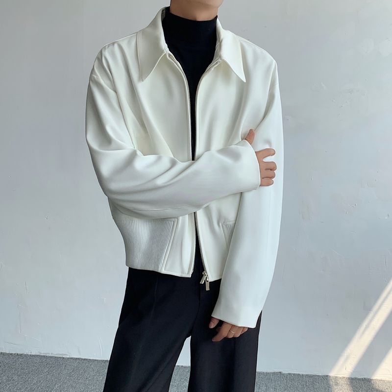 Herren Cleanfit Weiße Jacke Slim Fit Leichter Baseballmantel mit Reißverschluss Lässige Oberbekleidung für Frühling und Herbst_voghion.com