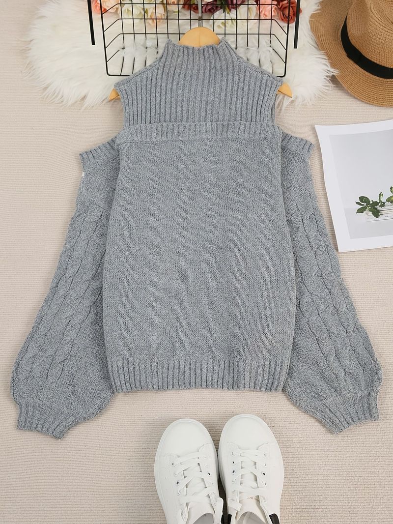 Women’s Oversized Geometric Color-Block Sweater – High Neck Long Sleeve Pullover With Relaxed Fit (Gray, Blue, 0XL-3XL)_voghion.com