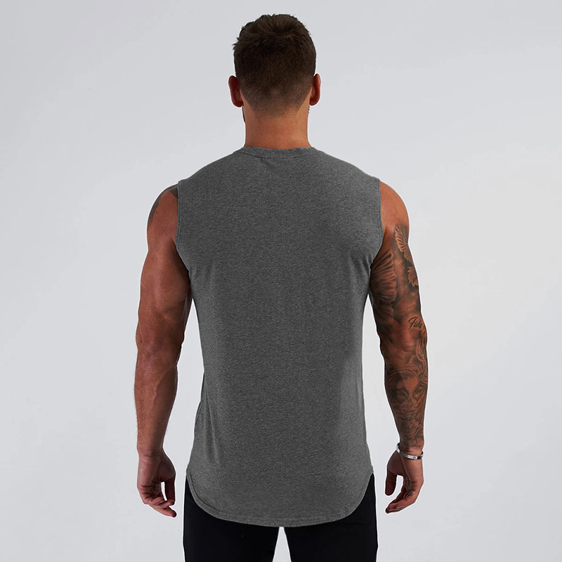 T-shirt senza maniche sportiva estiva solida con piastra liscia Canotta fitness da uomo Canotta da allenamento da corsa in puro cotone_voghion.com