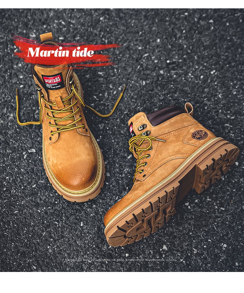 Men's Shoes First Layer Martin Boots Men's Retro Style Yellow Boots Autumn Outdoor Hiking Shoes High Top Work Boots_voghion.com