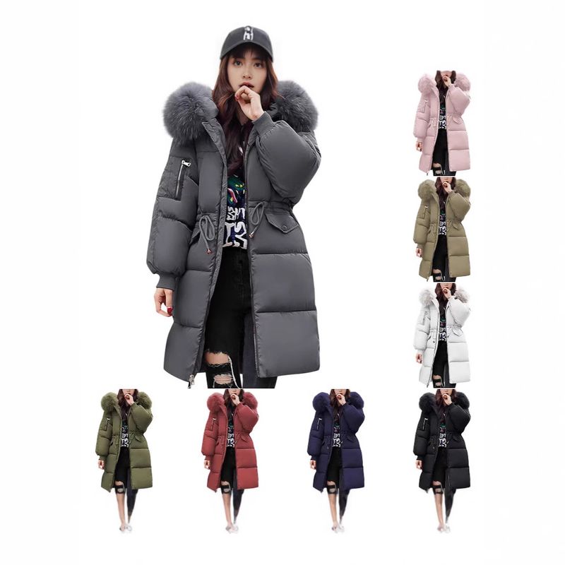 Daunen- und Damen-Mittelschule, lange Brote, großer haariger Kragen, Jacke, neue koreanische Version, verdickter Waschbär_voghion.com