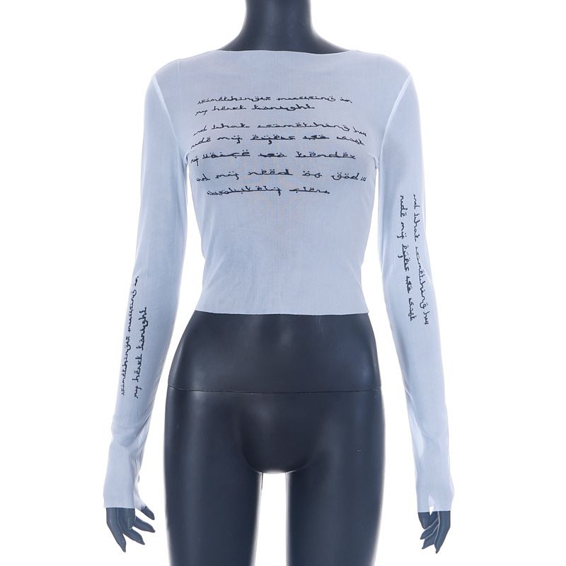 Q22TP611 Wind 2024 Spring New Women's Long sleeved Round Neck Fashion Printed Slim Fit Mesh Top_voghion.com