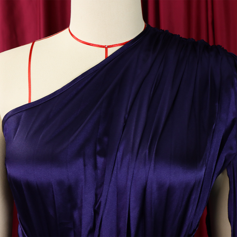 women's clothing new one-shoulder pleated long skirt oblique collar waist dress _voghion.com