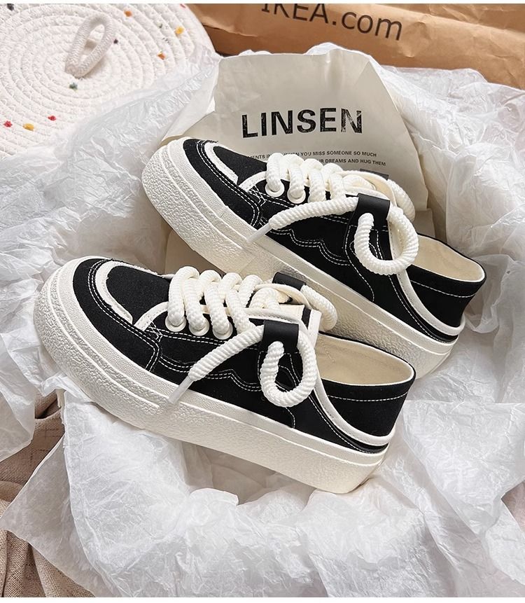 High Beauty Little White 2024 Autunno Nuovo Canvas Gonna Traspirante Abbinata Mezza Trascinata E Scarpe Da Donna Con Un Piede_voghion.com