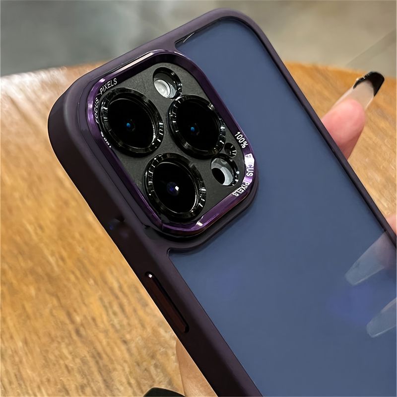 Luxury Metal Camera Case for  15 14 13 12 Pro Max 11 Matte Transparent Letters Lens Protection Cover for  15Promax_voghion.com