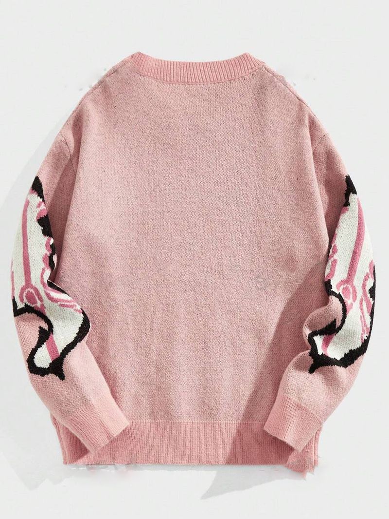 Herrenbekleidung Herbst- und Winter-Strickpullover Skelett-Jacquardpullover lockere Pullover Rundhalsoberteile_voghion.com
