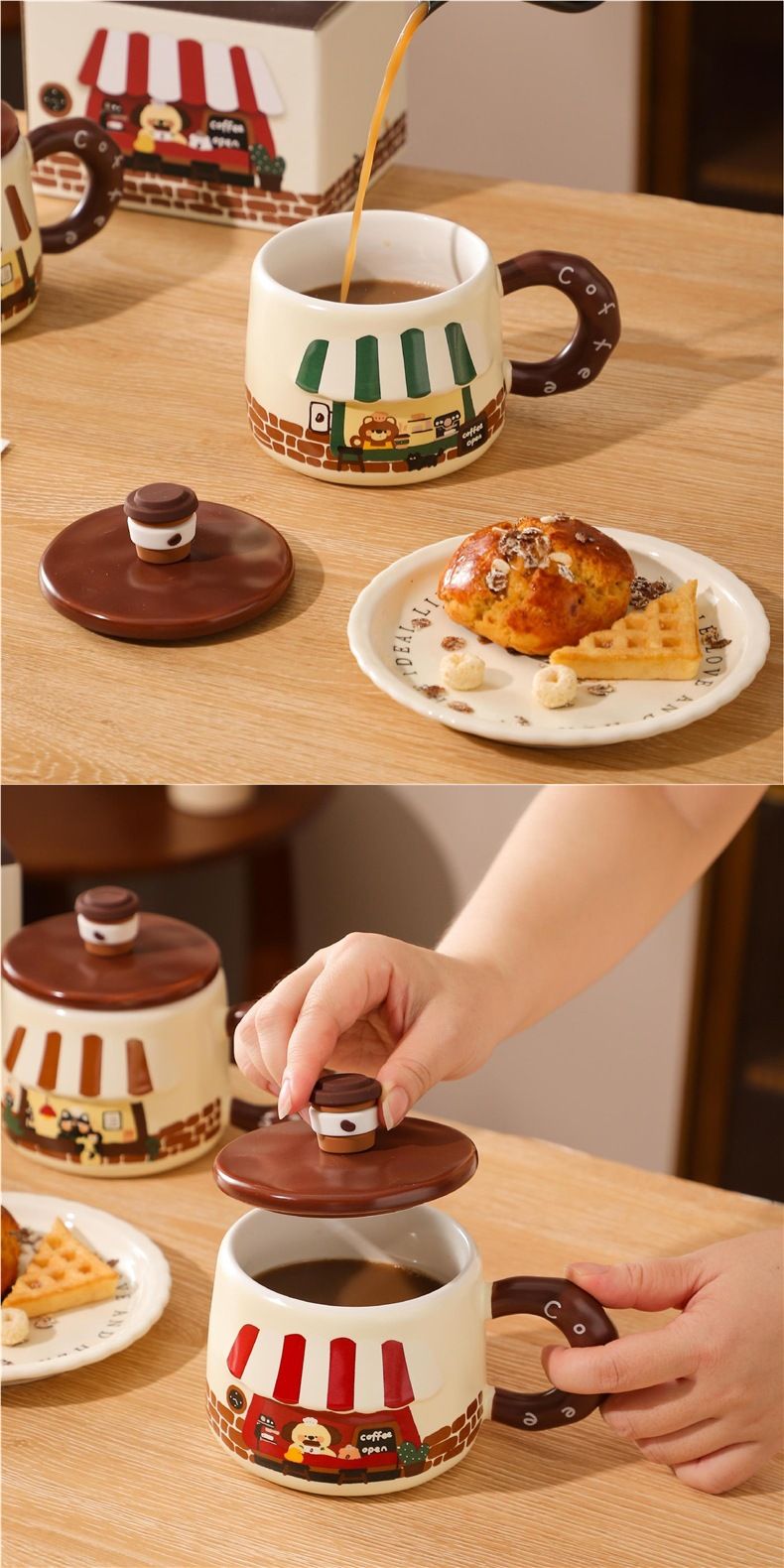 Creative Cartoon Ceramic With Lid High-Value Embossed Mug Student Gift Water Home Cute Breakfast Cup_voghion.com
