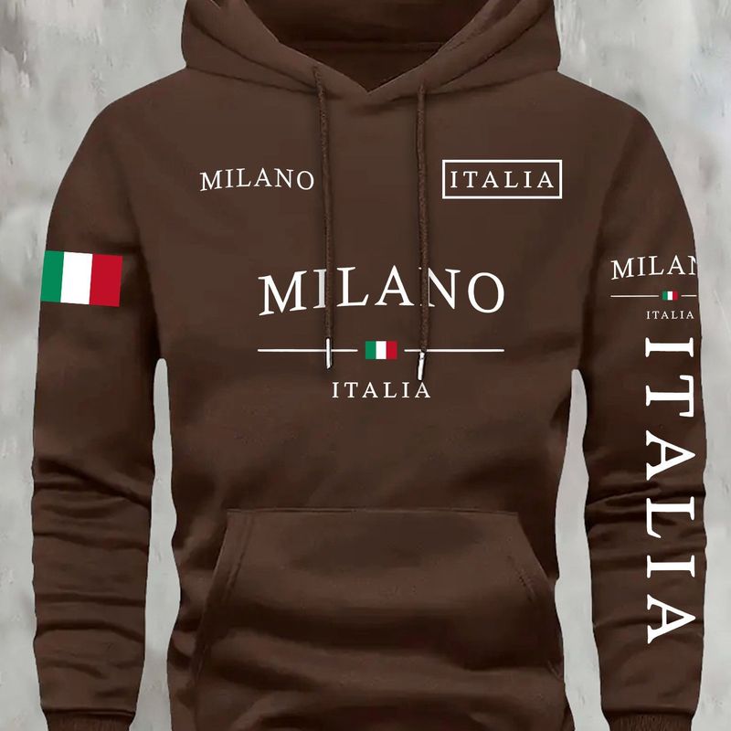 MILANO Felpa con cappuccio da uomo con lettere e bandiera americana Felpa con cappuccio in pile con fodera in pelliccia Uomo Abbigliamento casual primaverile autunnale_voghion.com