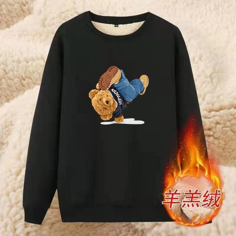 Felpa senza cappuccio in lana d'agnello spessa foderata in pile autunno inverno per uomo, ampia, alla moda, girocollo, per giovani uomini_voghion.com