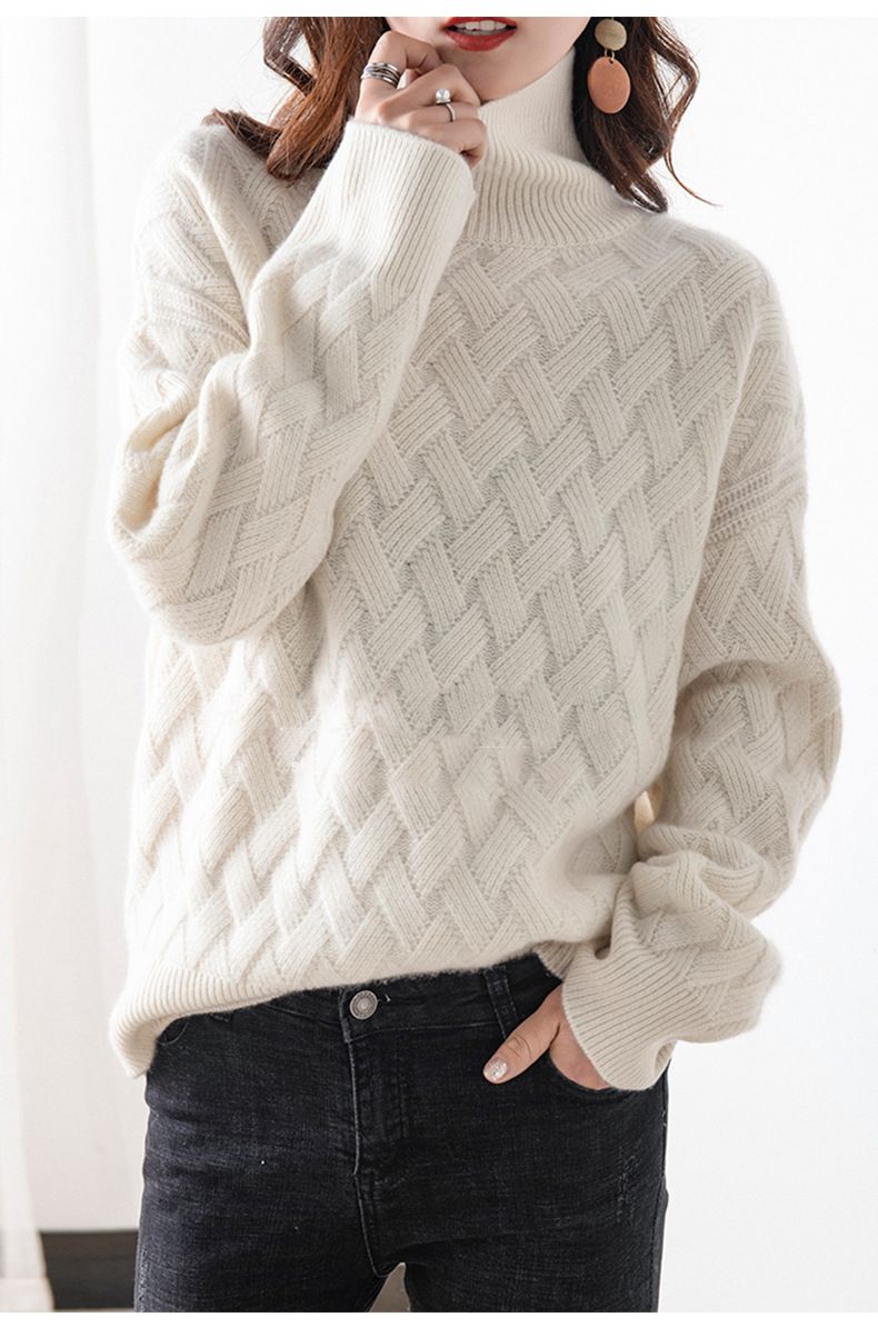 Maglione caldo a coste con collo alto per donna, autunno inverno 2024, nuova maglia base coreana spessa, stile allentato e pigro_voghion.com