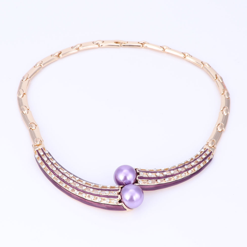 Collar de perlas simuladas de cristal para dama de honor de boda para mujer, pendientes colgantes, brazalete, anillo, conjunto de joyería para disfraz de fiesta_voghion.com