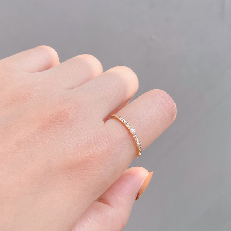Jewelry & Accessories Japanese Light Luxury New Product Bright Starlight Small Diamond Row One Line S925 Silver Plated 10k Gold Ultra Thin Ring_voghion.com