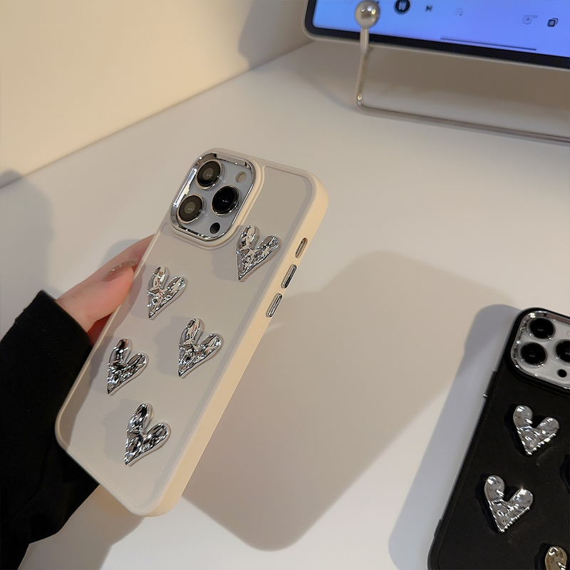 Galvanisiertes silbernes kleines Liebesherz, geeignet für iPhone 14 Apple 13 Promax Handyhülle 12 dreidimensionale 11 Anti-Fall-Softshell für Frauen_voghion.com